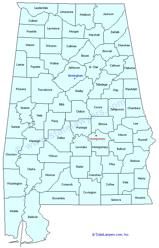 Alabama County Outline Map.