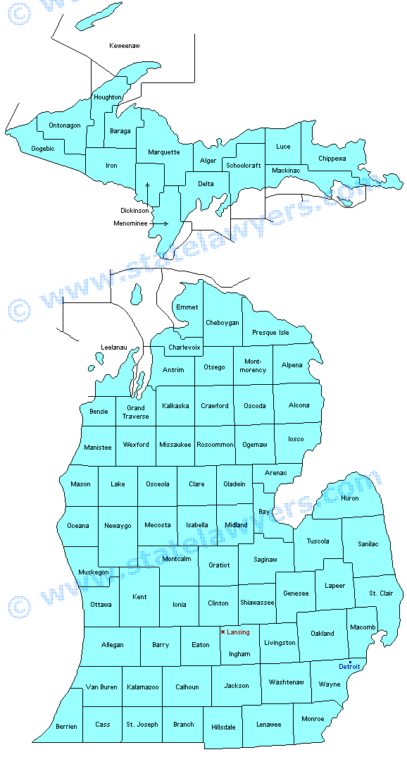 Michigan County Outline Map.