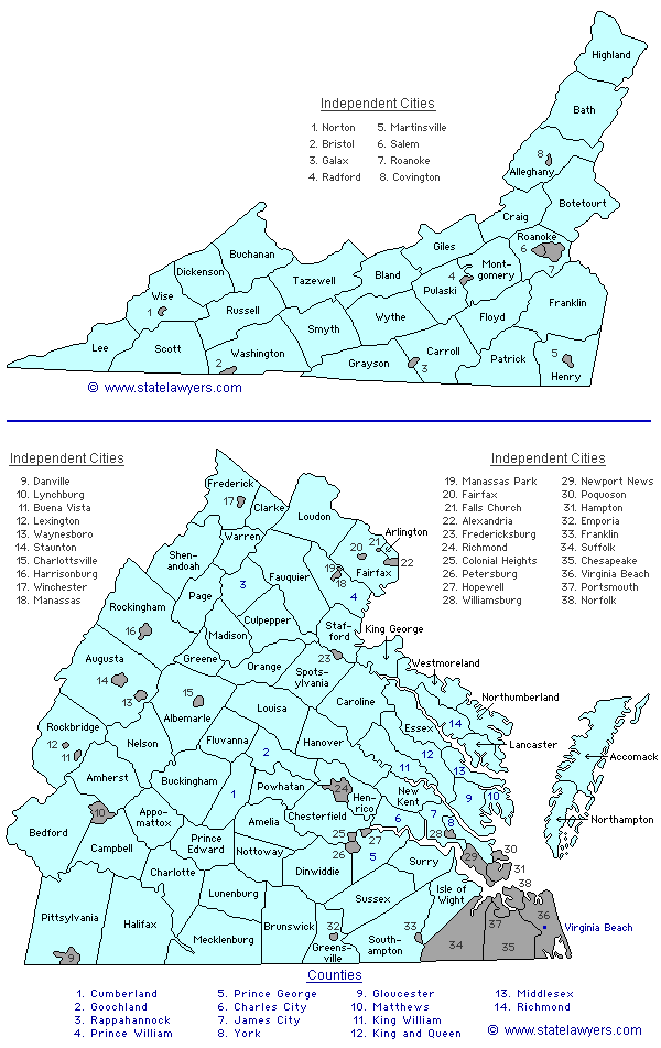 Virginia County Outline Map.