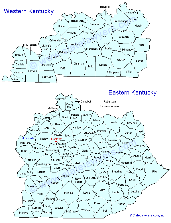 Kentucky County Outline Map.