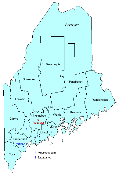 Maine County Outline Map.