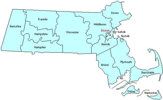 Massachusetts County Outline Map.