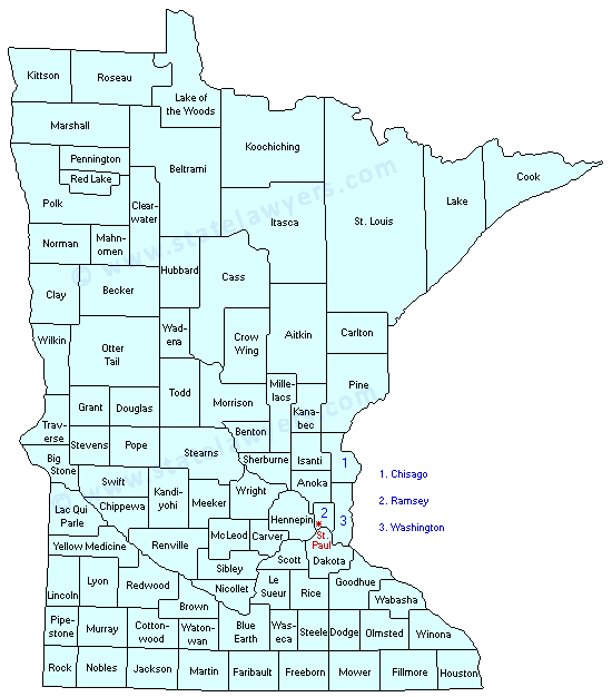 Minnesota County Outline Map.