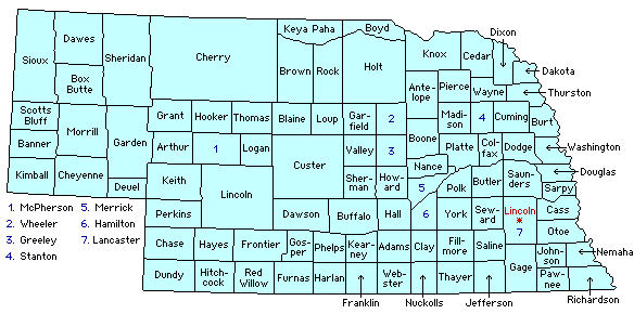 Nebraska County Outline Map.