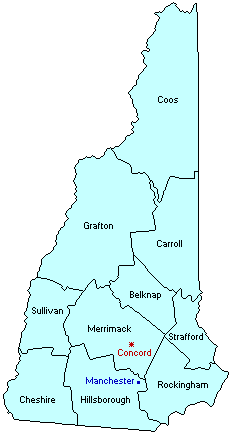 New Hampshire County Outline Map.